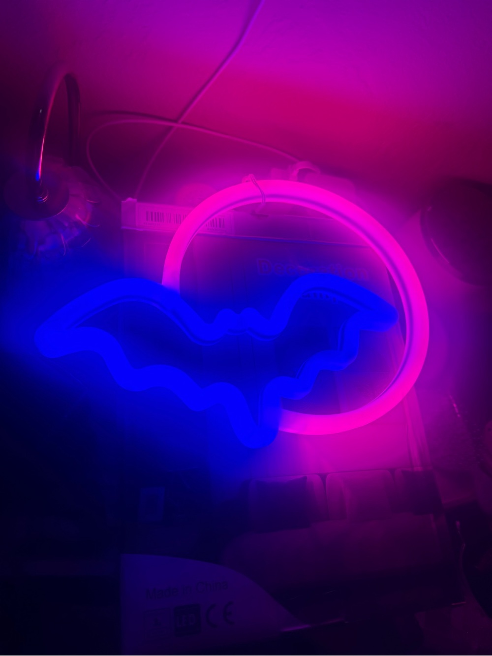 Neon Bat & Moon LED Accent Light - Blue and Pink NEW IN BOX USB Powered